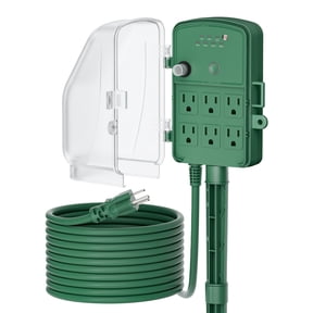 DEWENWILS 25FT Outdoor Power Stake Timer with 6 Outlets, 125VAC 15A, Light Sensor & Overload Protection, 4 Modes (Always On/Off/Photocell/Timer), Weatherproof, Green