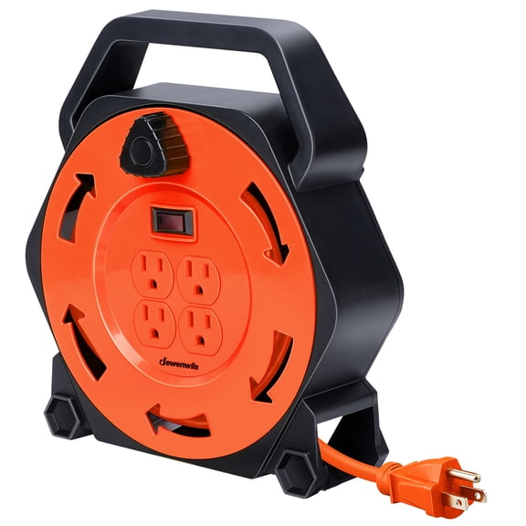 DEWENWILS 25ft Heavy-Duty Cord Reel 13A 125V 16AWG SJTW Orange Reel with On/Off Switch & Circuit Breaker