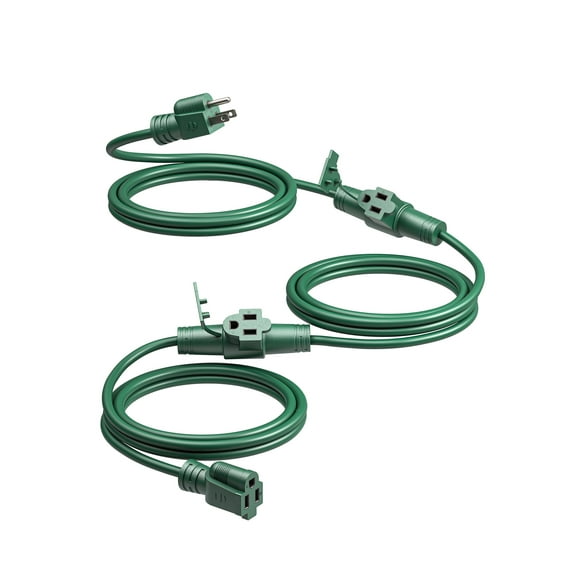 DEWENWILS 27FT Outdoor Extension Cord for Outside Halloween Christmas Lights Decoration, Evenly 3 Outlets with Safety Cover, 16 AWG SJTW Green