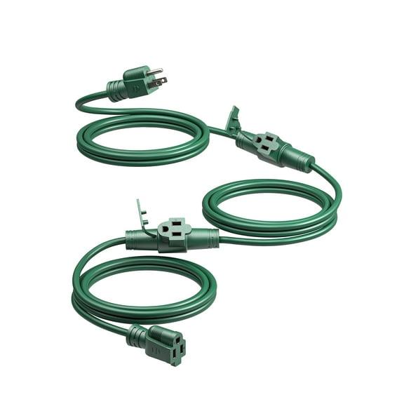 DEWENWILS 27FT Outdoor Extension Cord for Outside Halloween Christmas Lights Decoration, Evenly 3 Outlets with Safety Cover, 16 AWG SJTW Green