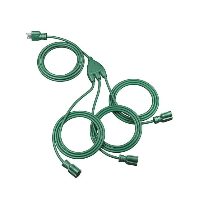 DEWENWILS 28FT (10'+6'+6'+6') Outdoor Extension Cord for Outside Christmas Lights Decoration, Multi Outlets Extension Cord Splitter 16 AWG SJTW Green