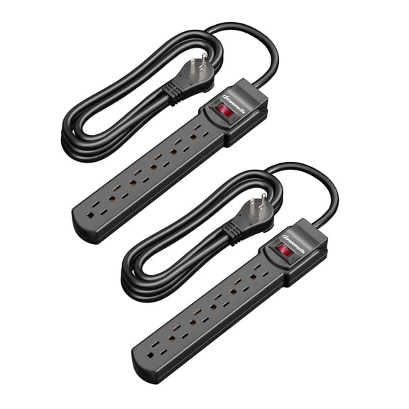 DEWENWILS 2Pack 15A 125V 800J Surge Protector Power Strips 6ft Heavy Duty SJT Cord, 360 Flat Plug, ETL Certified, Black