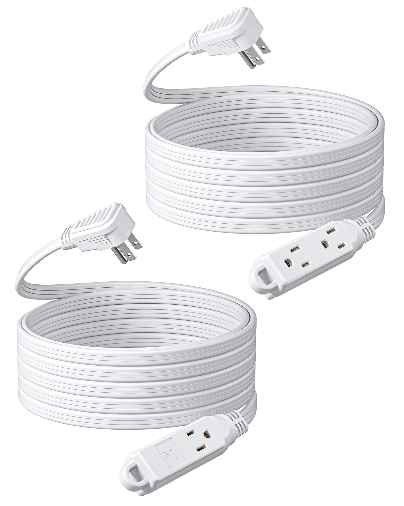 DEWENWILS 3 Outlet Extension Cord with Flat Plug, 20 FT 16/3 Awg Grounded Power Cable for Indoor Use, SPT-3 Cord, White, ETL Listed, 2 Pack