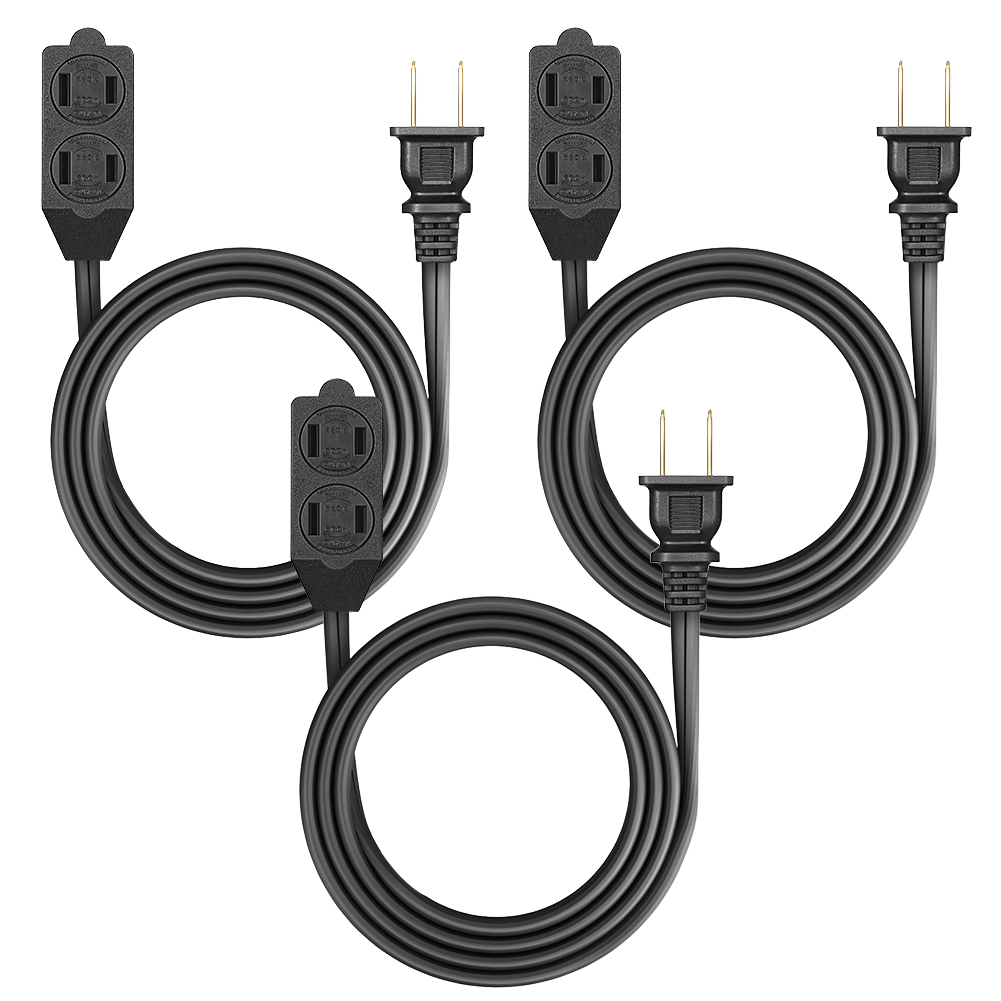 3 Pack Axis 45513 2Prong 3Outlet Indoor Extension Cord With Foot
