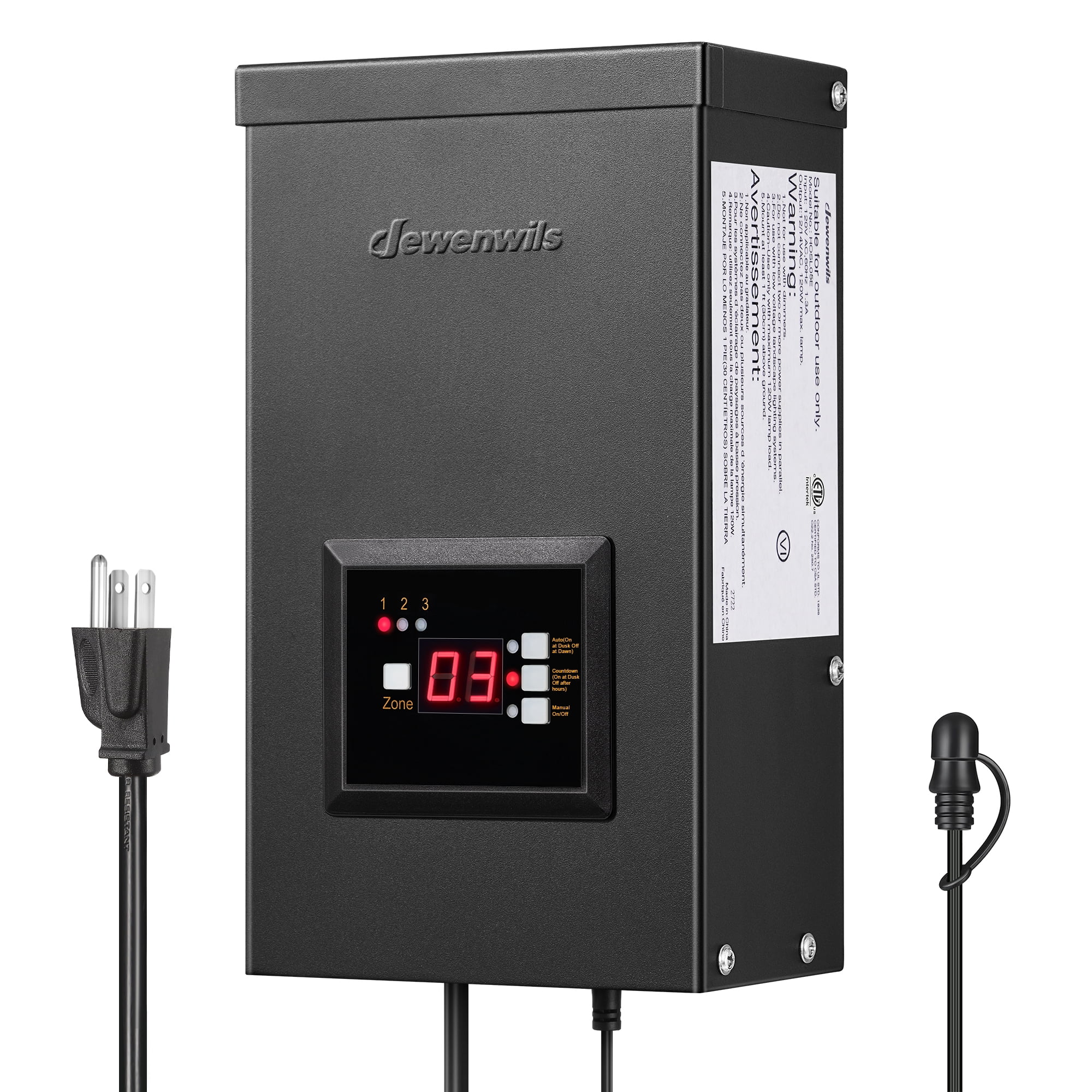 DEWENWILS 300W Low Voltage Transformer with 3 Independent Control Outputs Landscape Transformer with Timer and Photocell Sensor 120V AC to 12V 14V AC Weatherproof ETL Listed Walmart