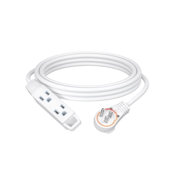 DEWENWILS 360 Rotating Flat Plug Extension Cord, 15FT 16/3C, ETL Listed 13A/125V/1625W SJT-3, 3 Prong Grounded Flat Power Cable for Indoor Narrow Space, White