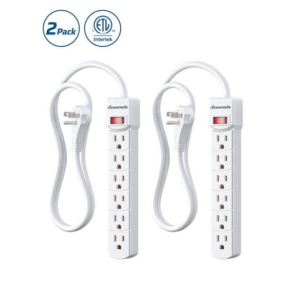 DEWENWILS 3Ft 6-Outlets Surge Protector Power Strip, 2-Pack, White