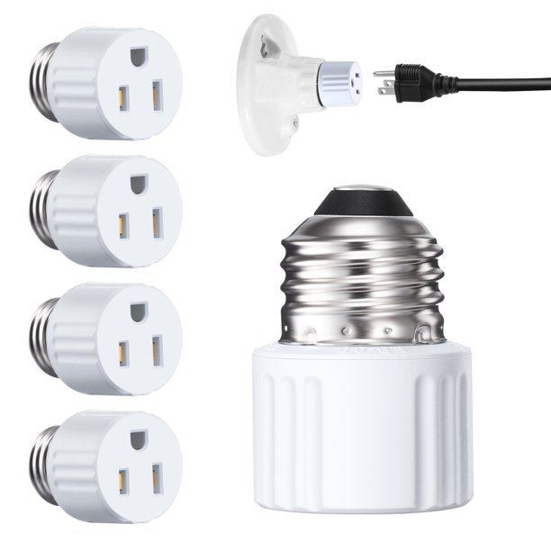 DEWENWILS 4 Pack 2 & 3 Prong Light Socket to Plug Adapter, E26/E27