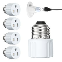 DEWENWILS 4 Pack 2 & 3 Prong Light Socket to Plug Adapter, E26/E27 Light Bulb Outlet Socket Adapter, White