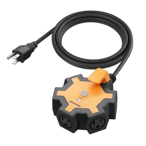 DEWENWILS 5-Outlet Garage Power Strip, 6 ft Heavy Duty Extension Cord, 14Gauge SJTW , 15AMP Overload Protection, Swivel Safety Covers, ETL Listed