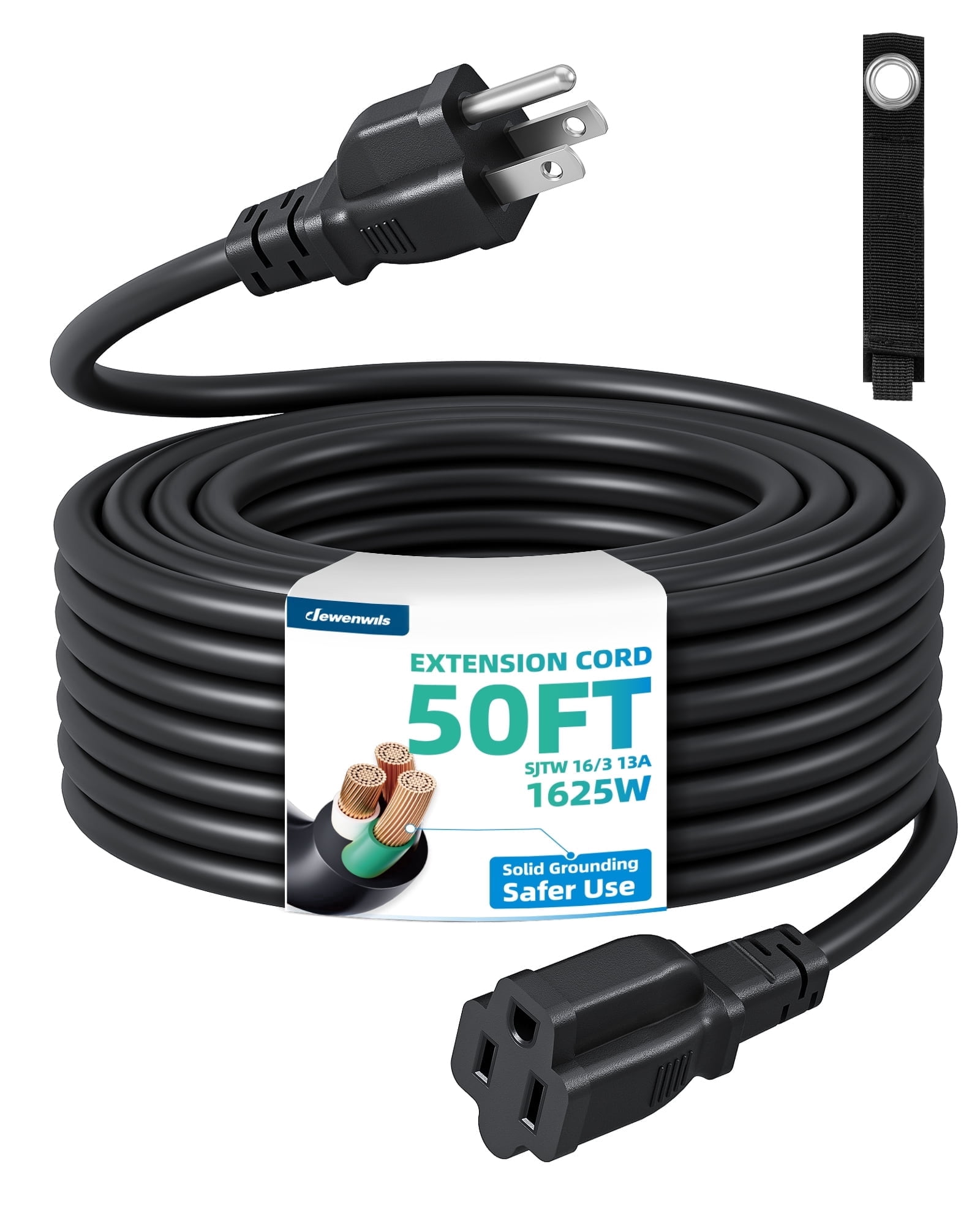 DEWENWILS Extension Cord 50 FT, 3 Prong Extension Cable for Indoor Outdoor, 16/3 SJTW, Black