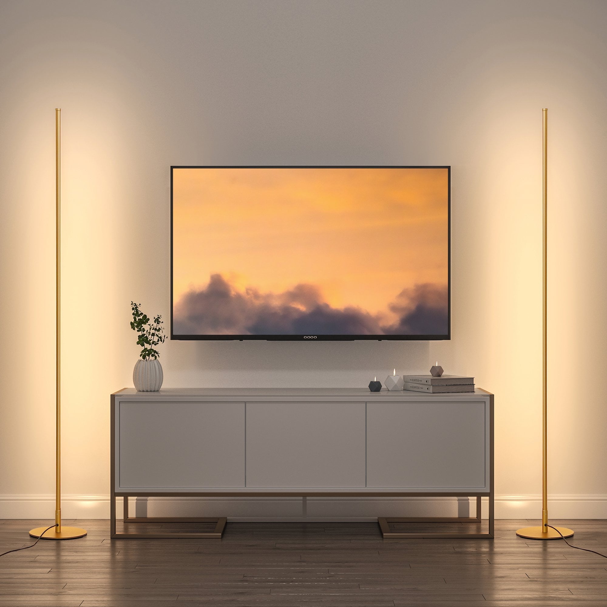 DEWENWILS 57.5" LED Corner Floor Lamps for Living Room Set of 2, Dimmable Standing Lamps for Bedroom, Office, 3000K, Gold