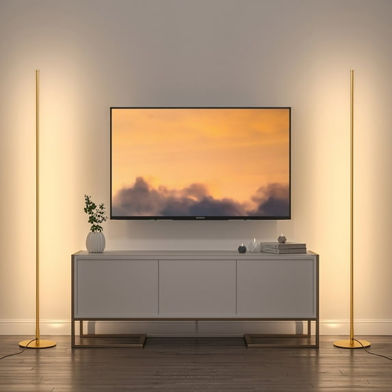 DEWENWILS 57.5" LED Corner Floor Lamps for Living Room Set of 2, Dimmable Standing Lamps for Bedroom, Office, 3000K, Gold