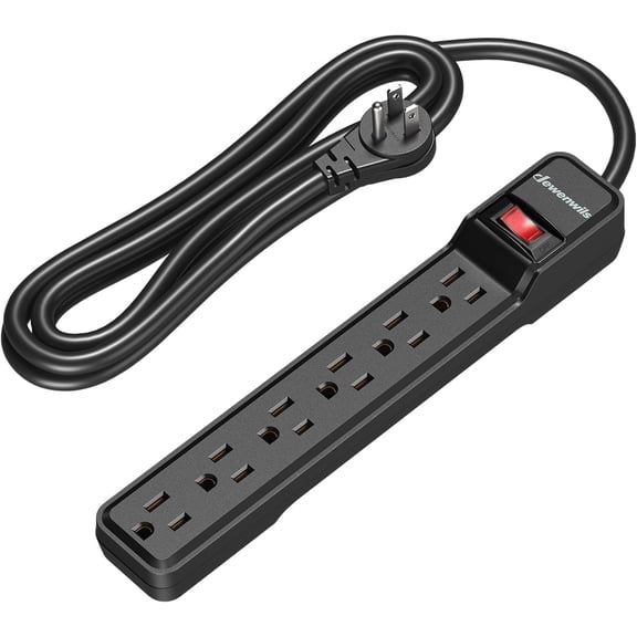 DEWENWILS 6-Outlet Power Strip Surge Protector with 10 Foot Long Extension Cord, Low Profile Flat Plug, 15 Amp Circuit Breaker, 500 Joules, Wall Mount, UL Listed, Black