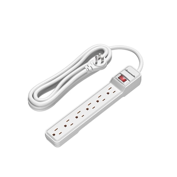DEWENWILS 6-Outlet Power Strip Surge Protector, 15ft. Extra Long Extension Cord, 500 Joules, Flat Plug, White