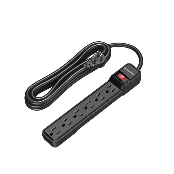 DEWENWILS 6-Outlet Surge Protector Power Strip, 15ft Long Cord Power Strip, Low Profile Flat Plug, 500 J, Black