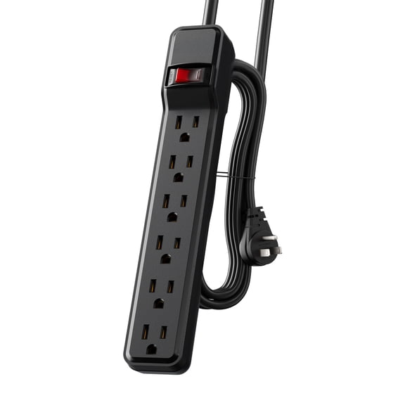 DEWENWILS 6-Outlet Surge Protector Power Strip, 15ft Long Cord Power Strip, Low Profile Flat Plug, 500 J, Black