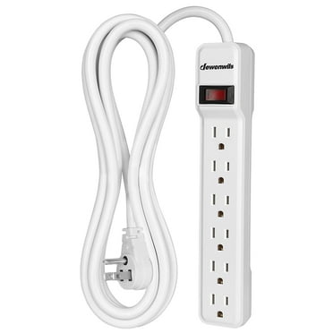 DEWENWILS 6-Outlet Surge Protector Power Strip with 10ft Long Extension Cord, Low Profile Flat Plug, 500 J, White