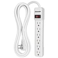 thumbnail image 1 of DEWENWILS 6-Outlet Surge Protector Power Strip with 10ft Long Extension Cord, Low Profile Flat Plug, 500 J, White, 1 of 7