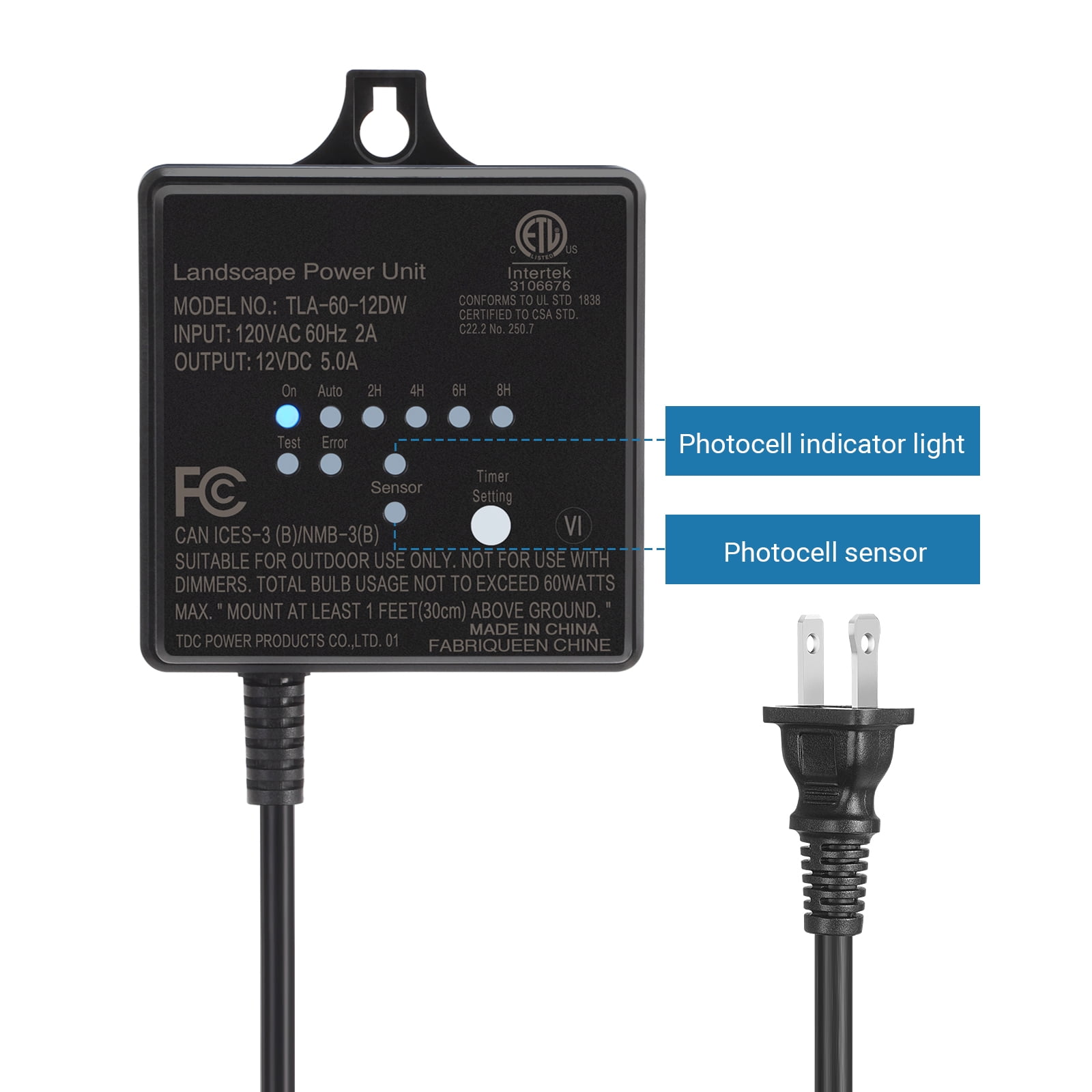 DEWENWILS 60W 120V AC to 12V DC Outdoor Low Voltage Transformer with Timer and Photocell Light Sensor, Weatherproof, Specially for LED Landscape Lighting, Spotlight, Pathway Light, ETL Listed