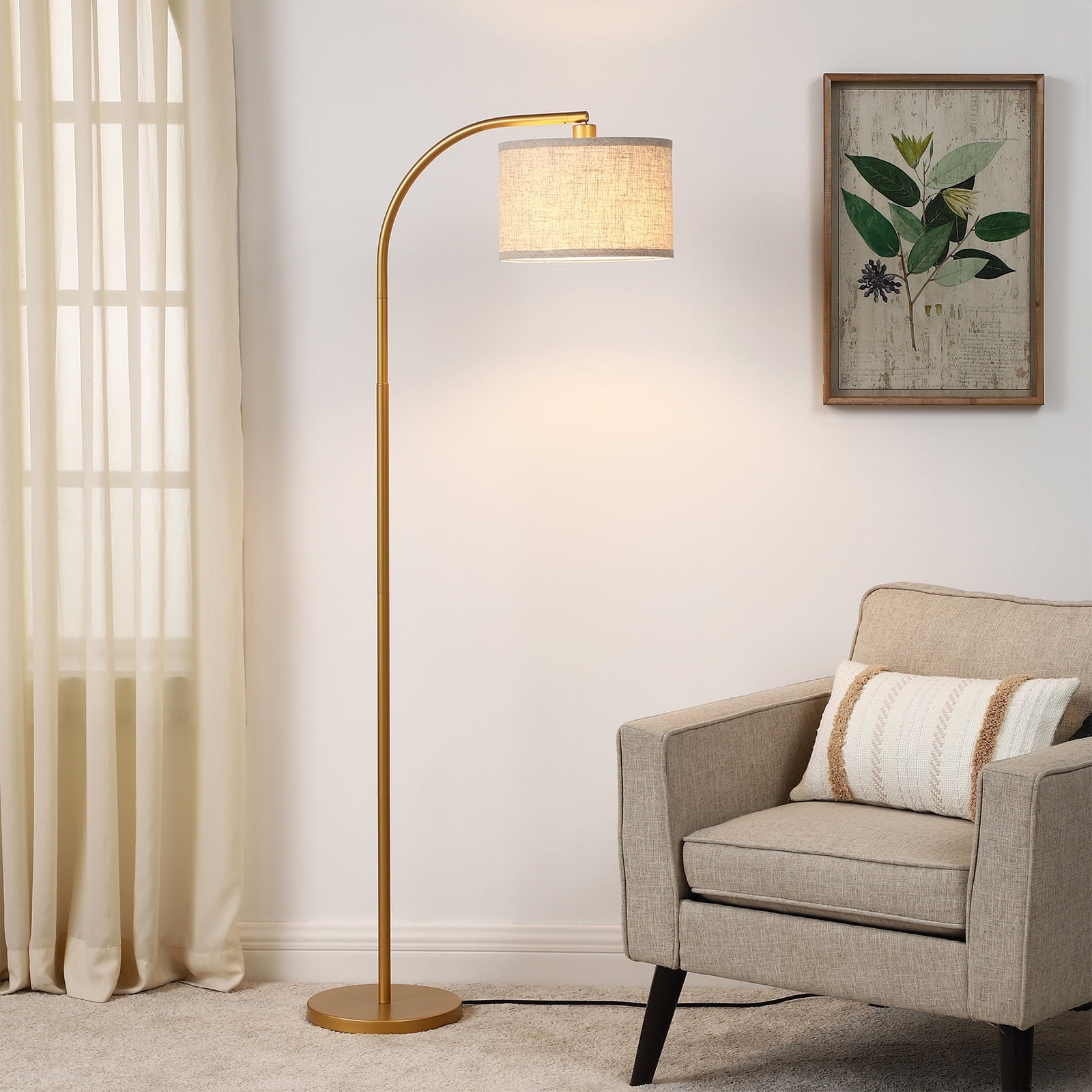 DEWENWILS 63.4-Inch Modern Arc Gold Floor Lamps for Living Room, Metal Standing Lamp with Foot Switch for Bedroom, Office, Decor, Lighting, Adjustable Lampshade - Walmart.com