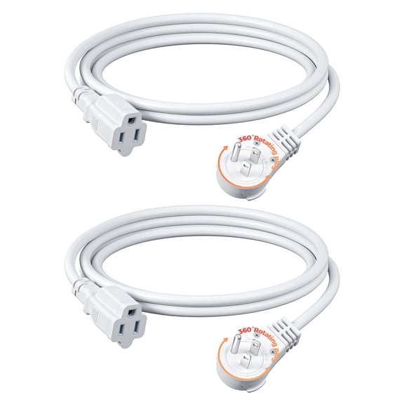 DEWENWILS 6FT 360 Rotating Flat Plug Extension Cord, 16/3 Gauge, 2 Pack 3 Prong Grounded Power Cord, 125V/13A/1625W