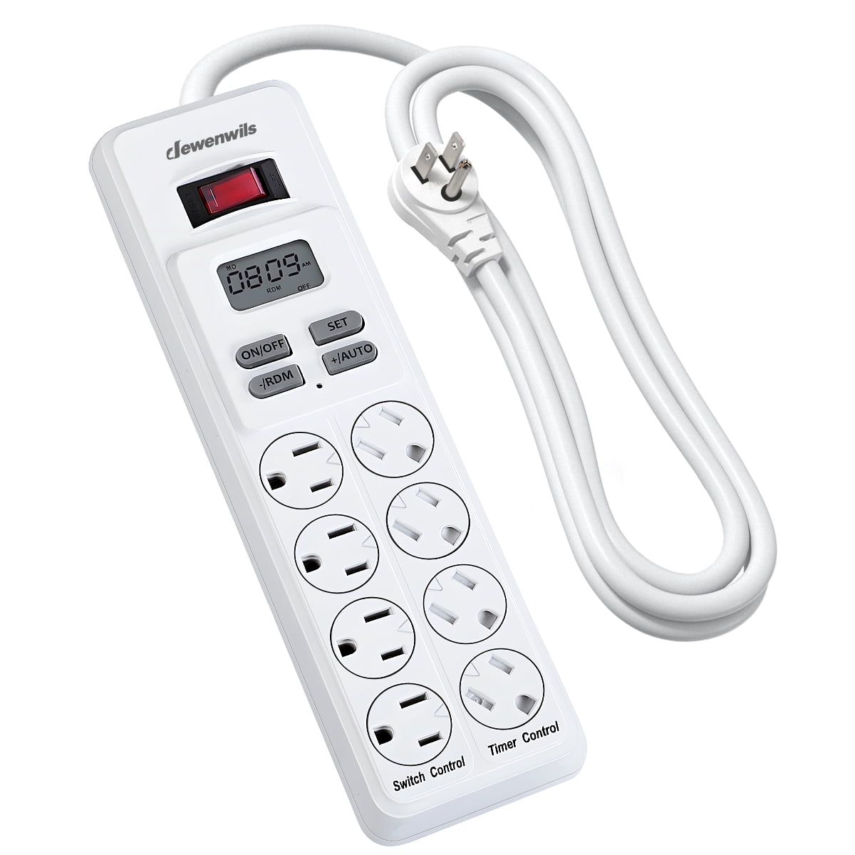 DEWENWILS 8-Outlet Power Strip with Timer (4 Timed/ 4 Always On), Digital Timer Outlet for Reptile Light, Turtle Grow Light Indoor Bearded Dragon Tank Accessory Aquarium, 6ft SJT Cord, 15A