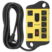 DEWENWILS 8 Outlets Heavy Duty Metal Power Strip Surge Protector with 2 USB Ports for Garage, 15ft Long Extension Cord, Flat Plug, 1440Joules, 15A, UL Listed