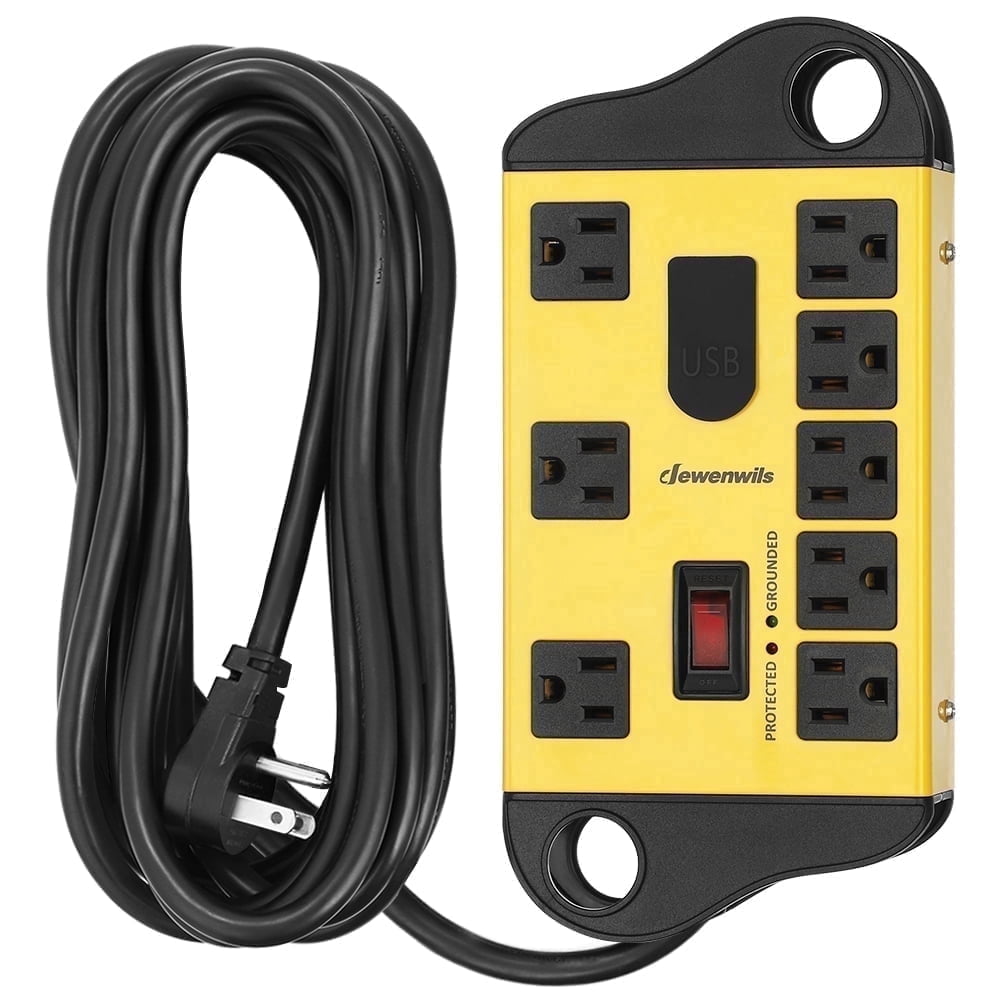 DEWENWILS Power Strip 8 Outlets  with 2 USB Ports, Heavy Duty Surge Protector Power Strip with 15ft Long Extension Cord, outlet extender, Flat Plug, 1440Joules, 15A