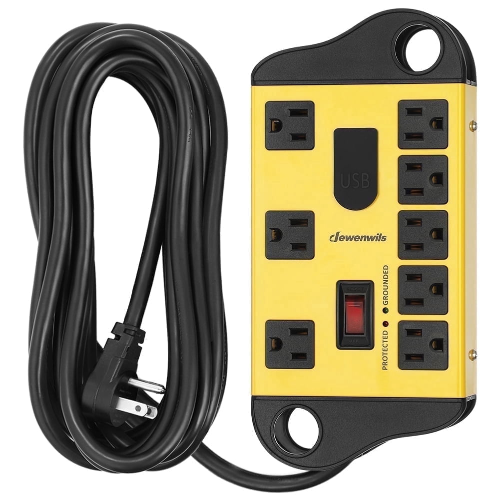DEWENWILS 8 Outlets Power Strip with 2 USB Ports, Heavy Duty Surge Protector Power Strip with 15ft Long Extension Cord, outlet extender, Flat Plug, 1440Joules, 15A