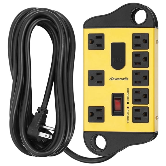DEWENWILS 8 Outlets Power Strip with 2 USB Ports, Heavy Duty Surge Protector Power Strip with 15ft Long Extension Cord, outlet extender, Flat Plug, 1440Joules, 15A