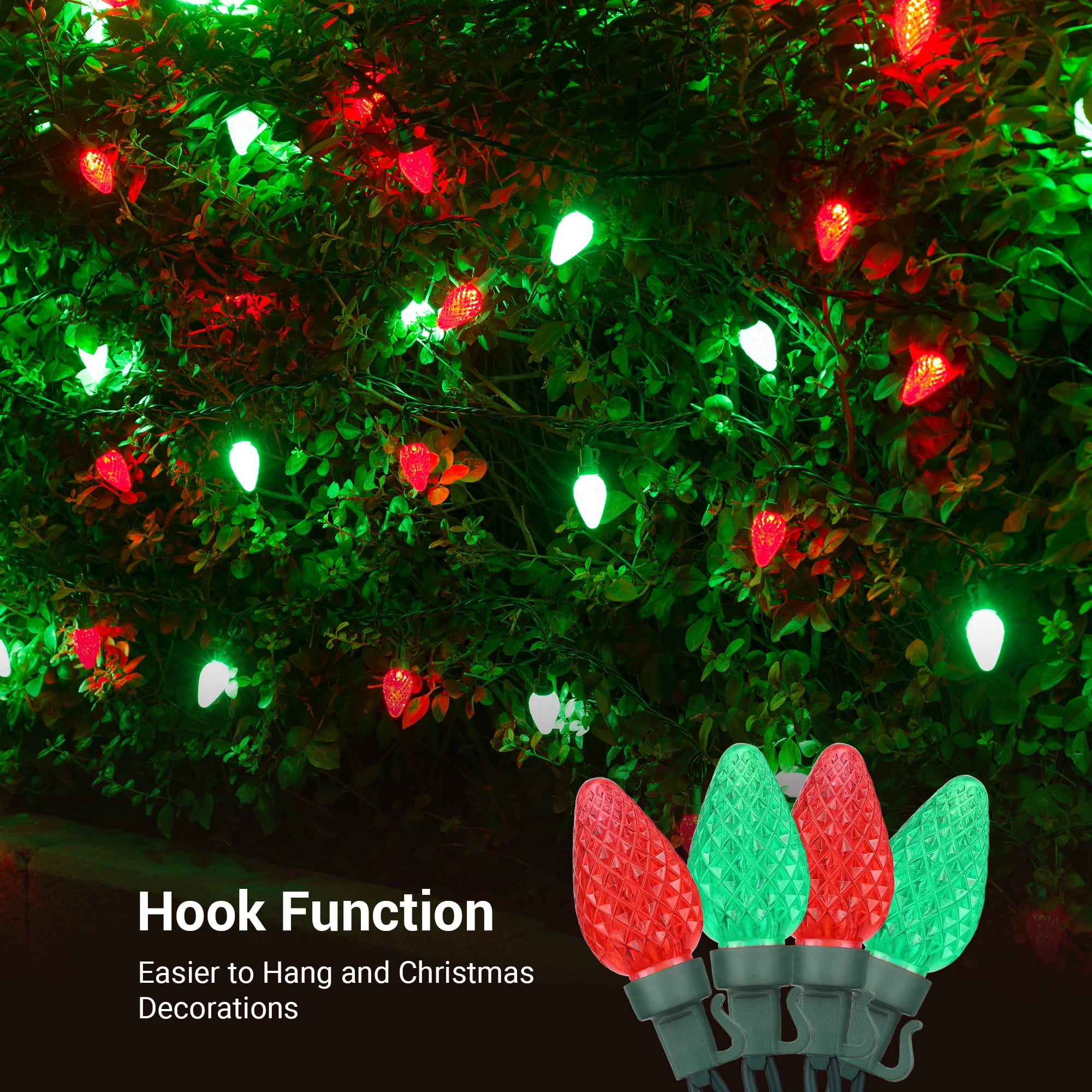 DEWENWILS C7 Christmas Lights Outdoor, 33.3 ft 50 LED Red and Green