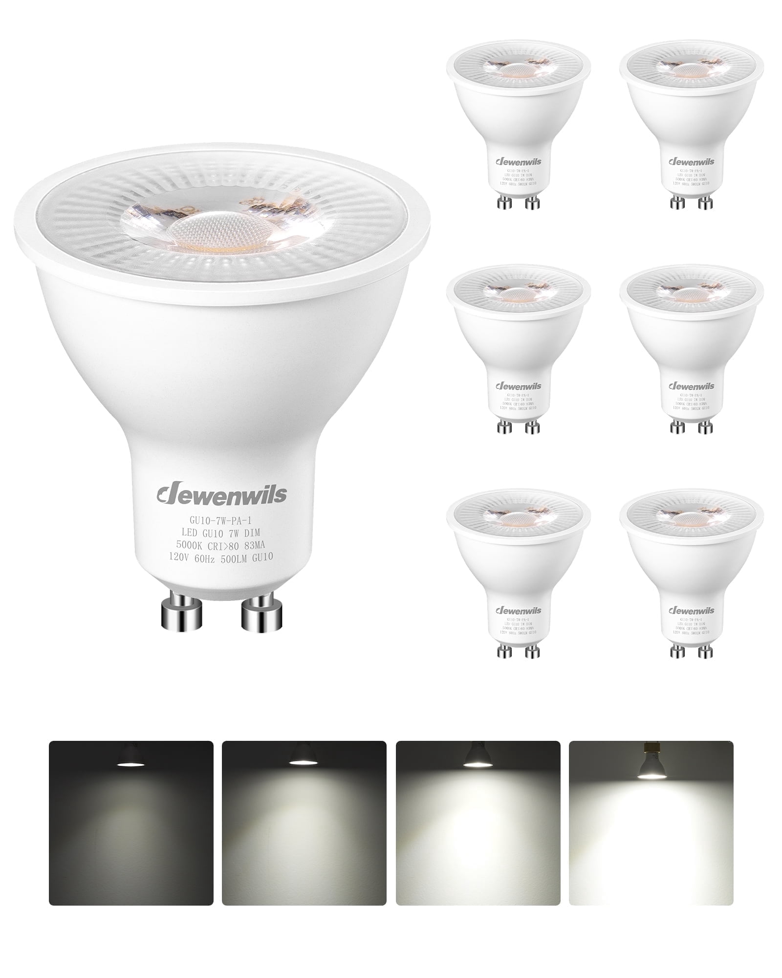 DEWENWILS Daylight GU10 LED Light Bulbs 50 Watt Equivalent, LED Bulbs 500 Lumen 7 Watt 5000K, 6-Pack