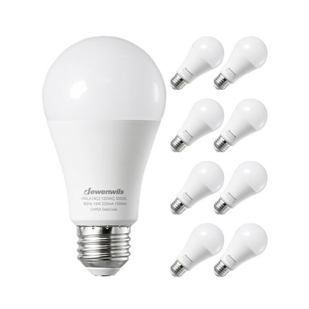 DEWENWILS 8-Pack Daylight LED Light Bulbs 100 Watt Equivalent,1500 Lumen 14 Watt 5000K E26 Base