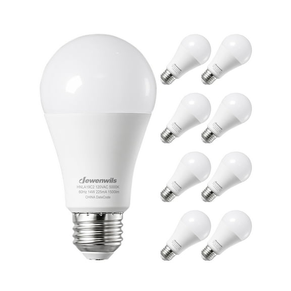 DEWENWILS 8-Pack Daylight LED Light Bulbs 100 Watt Equivalent,1500 Lumen 14 Watt 5000K E26 Base