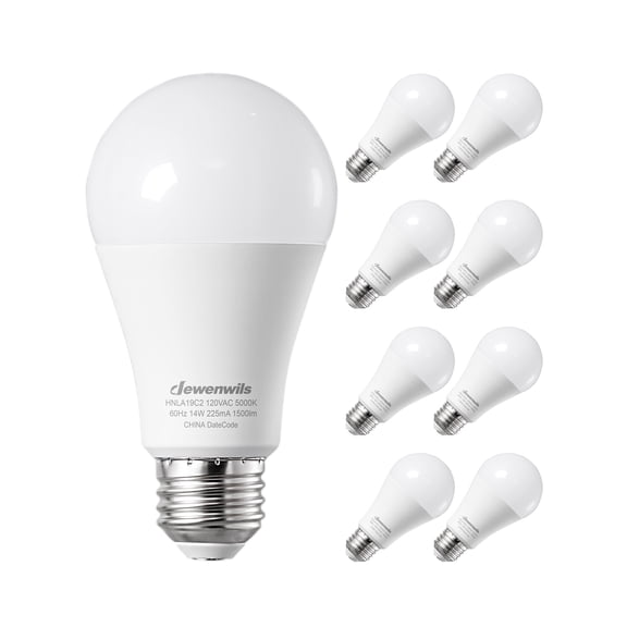 DEWENWILS 1500 Lumen Daylight LED Light Bulbs 100 Watt Equivalent, 14 Watt 5000K E26 Base 8 Pack