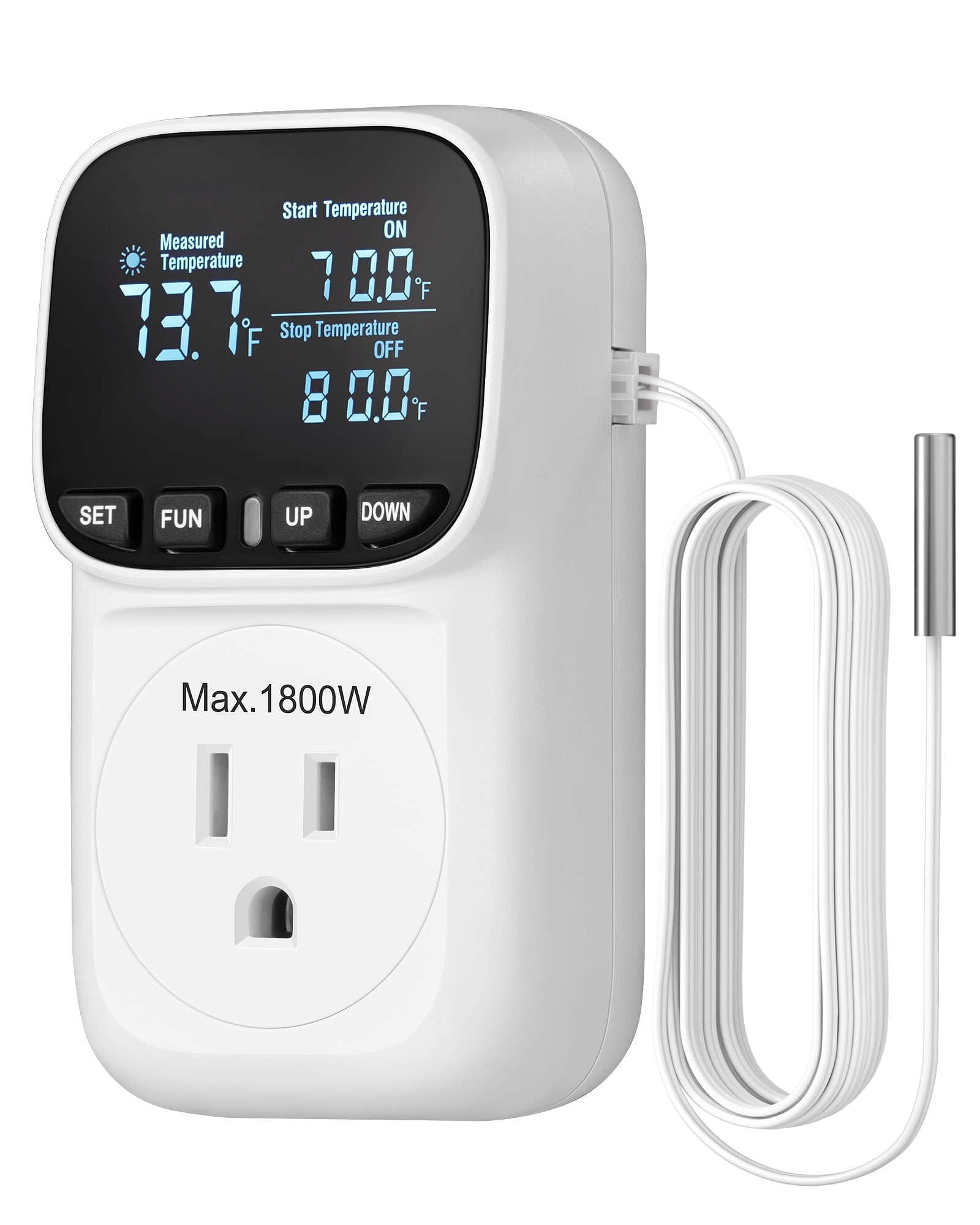 DEWENWILS Digital Temperature Controller, Heavy Duty 15A/1800W Thermostat Outlet Plug, VA Display Heating Cooling Control Timer, -40℉~210℉