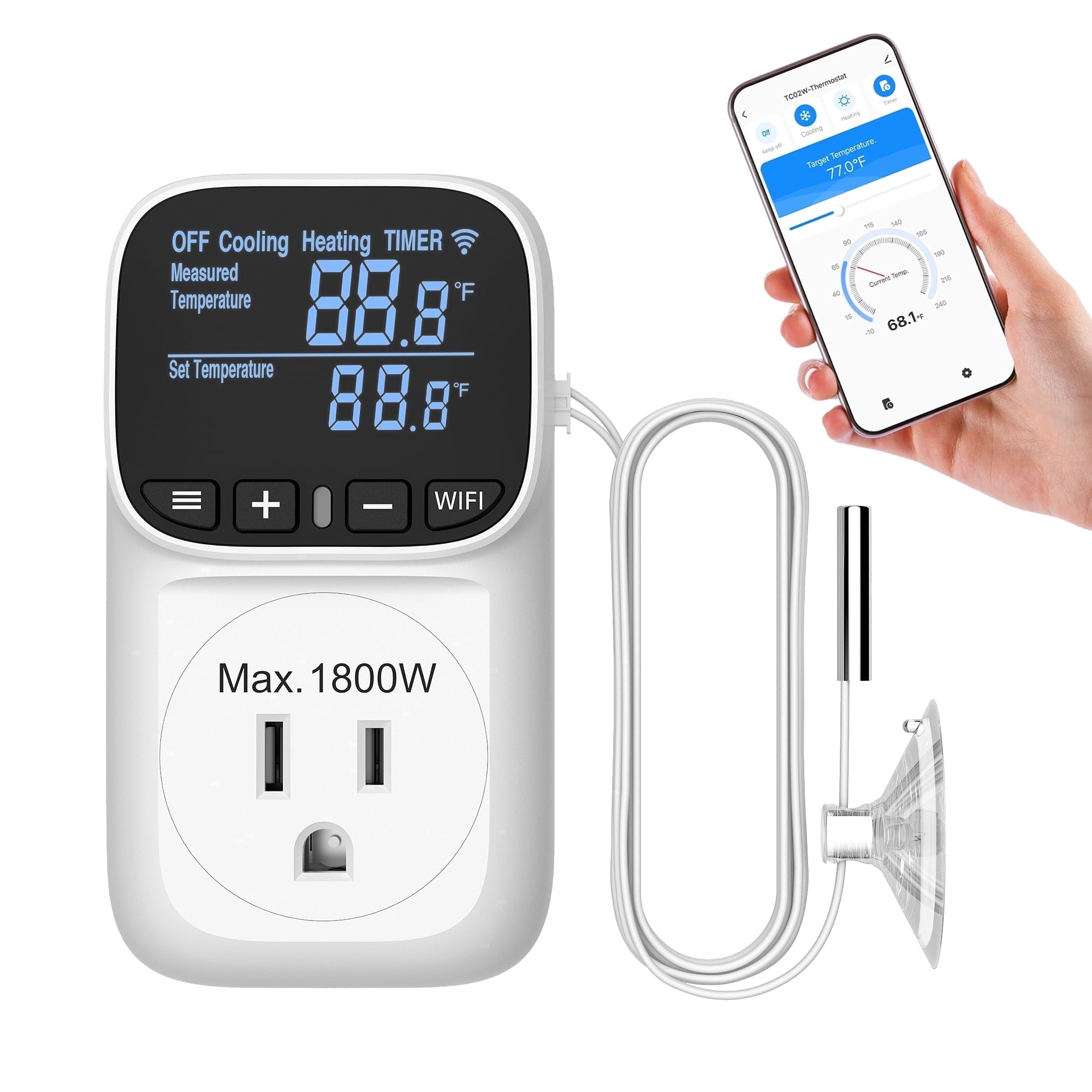 DEWENWILS Smart Wifi Temperature Controller,15A/1800W Thermostat Outlet Plug,Bluetooth App Remote Control,for Greenhouses, Incubators, Brewing, Reptiles