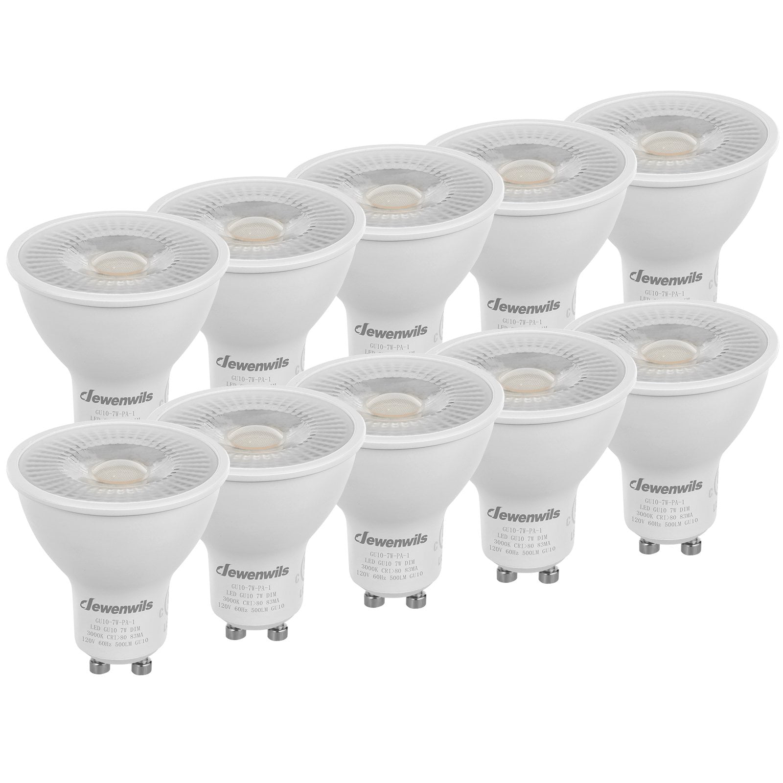 DEWENWILS Dimmable GU10 LED Bulb,3000K Warm White, 7W Equivalent 50W  Halogen, 500LM, Track Lighting Bulbs,UL Listed,10-Pack