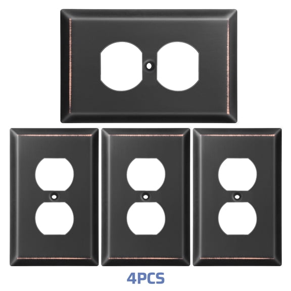 DEWENWILS Duplex Outlet Wall Plate, Metal Wall Plates for Electric Outlet, Aged Bronze Switch Cover, 4-Pack