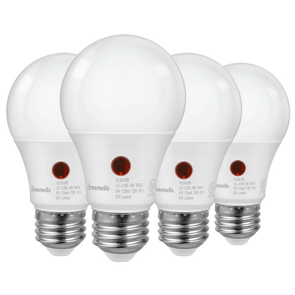 DEWENWILS Dusk to Dawn Light Bulbs 5000K Daylight LED Outdoor Light Bulbs 9W (60W Equivalent) 800LM 4-Pack E26 Base Non-dimmable