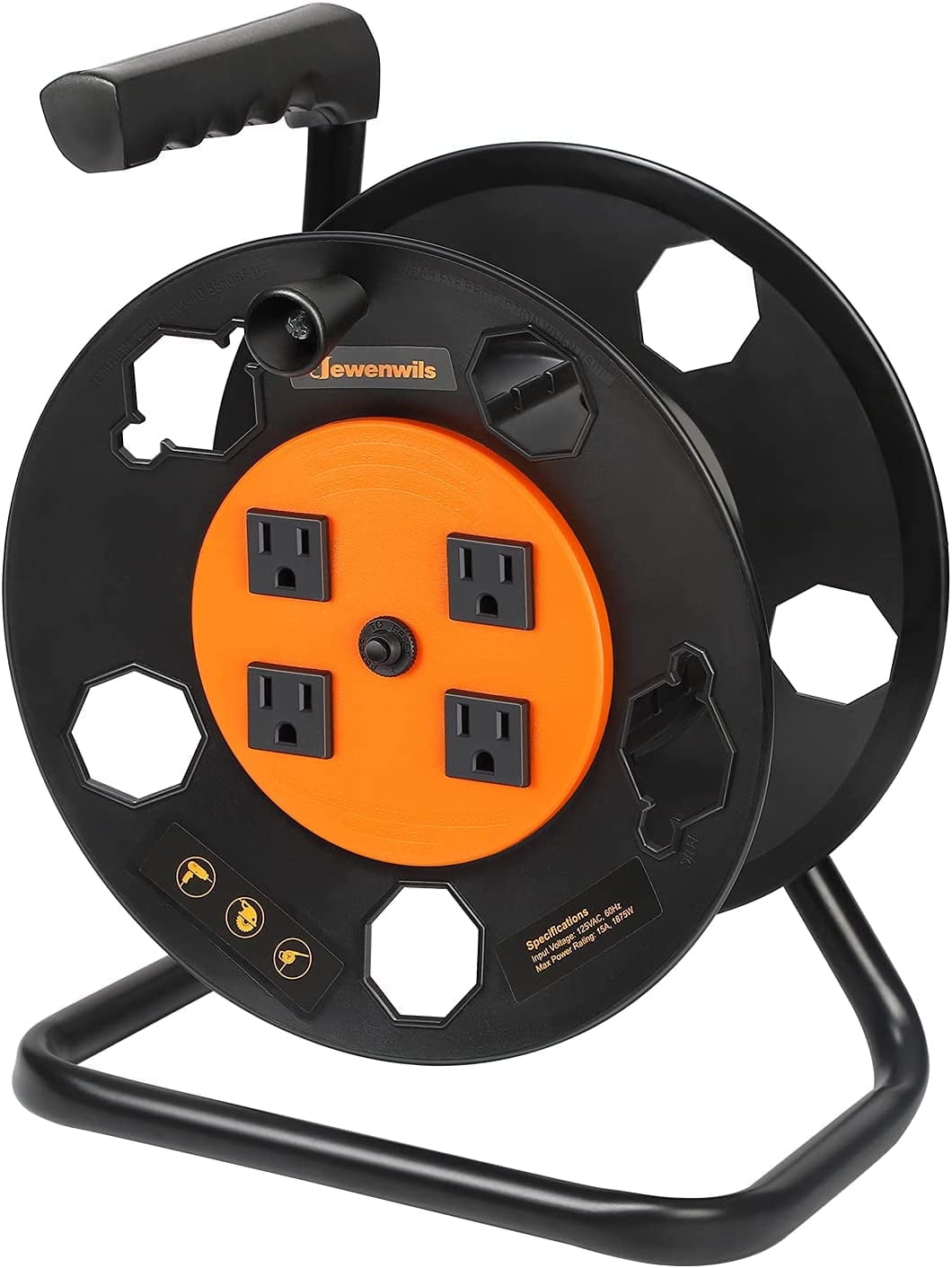 DEWENWILS Hand Retractable Orange 4 Outlet, 100ft Extension Cord Reel