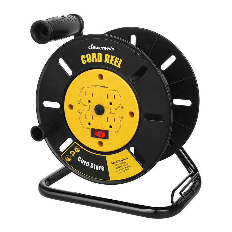 DEWENWILS Extension Cord Storage Reel with 4-Grounded Outlets, Heavy Duty  Open Cord Reel 