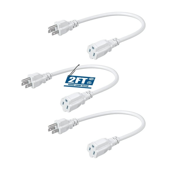 DEWENWILS 3-Pack 2 FT Extension Cord, 16 AWG SJTW Power Cable for Indoor/Outdoor, 3-Prong Grounded Plug