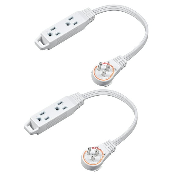 DEWENWILS 1FT 360° Rotating Flat Plug Extension Cord 3 Prong 16 AWG Grounded Power Strip Power Cable 2 Pack