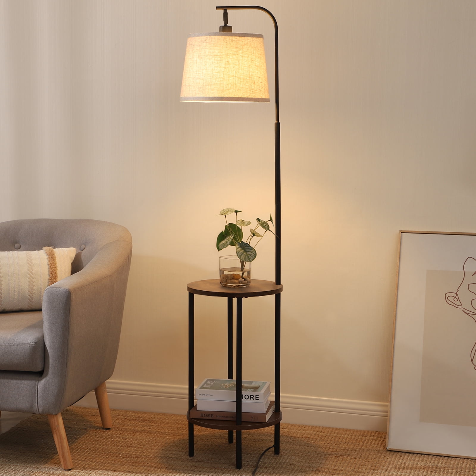 DEWENWILS Floor Lamp with Table for Living Room, 62 inch Farmhouse