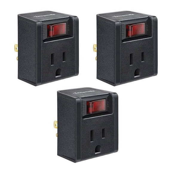 DEWENWILS Grounded Port 120v Power Adapter with “on”/“off” Electrical Plug Outlet Switch, 280J Surge Protector, Black, 3 Pack