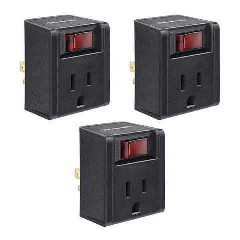 DEWENWILS Grounded Port 120v Power Adapter with “on”/“off” Electrical Plug Outlet Switch, 280J Surge Protector, Black, 3 Pack