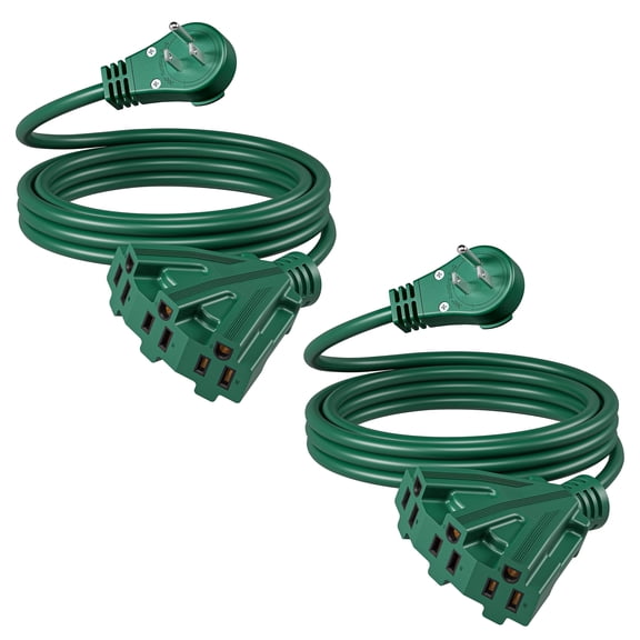 DEWENWILS 10FT Outdoor Extension Cord With 3 Outlets 3 Prong Rotatable Flat Plug 16 AWG 16/3 Gauge SJTW 2-Pack