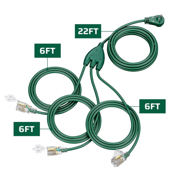 DEWENWILS 40FT (6+6+6+22) Outdoor Extension Cord 360° Rotatable Flat Plug Multi Outlets with Indicator Lights Safety Cover